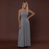 Vestido Longo Elegante Tricoline Cinza Mary